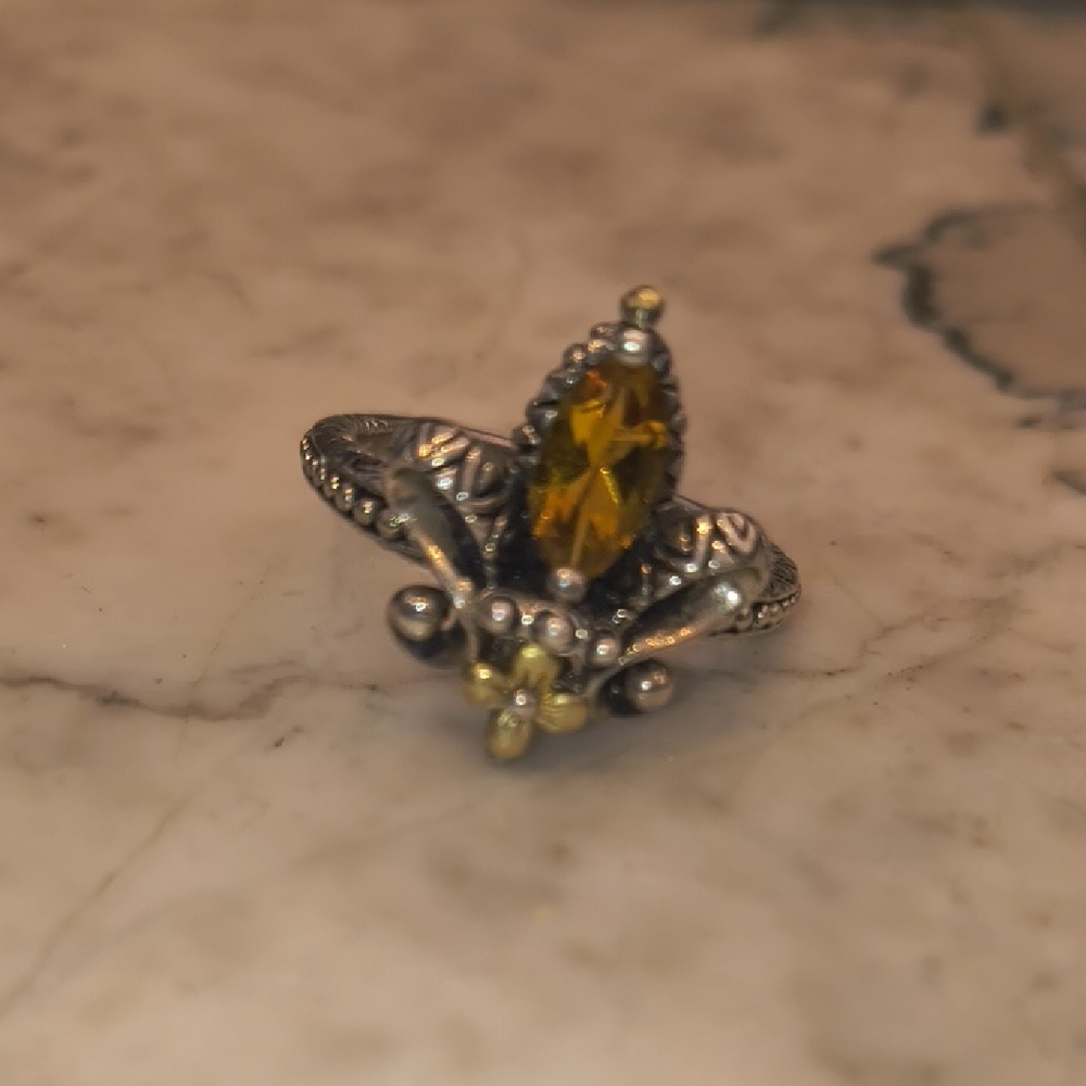 Sterling-Inspired Yellow Gemstone Floral Ring